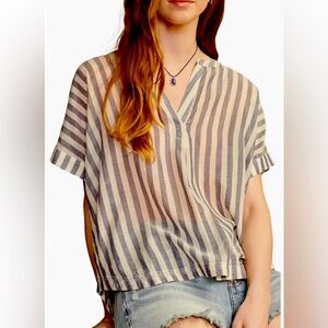 Lucky Brand Striped Dolman Sleeve Pullover Top White Blue Size M NWOT